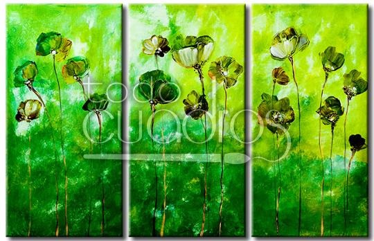 Cuadro Tríptico de flores verde, título: Inward Harmony.